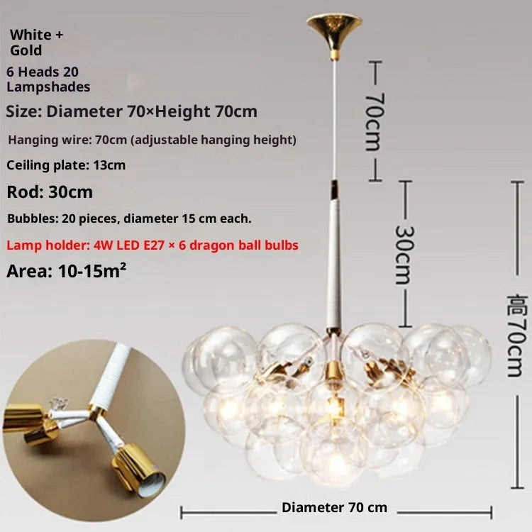 Nordic glass chandelier with warm light in black gold finish for children's room ceiling