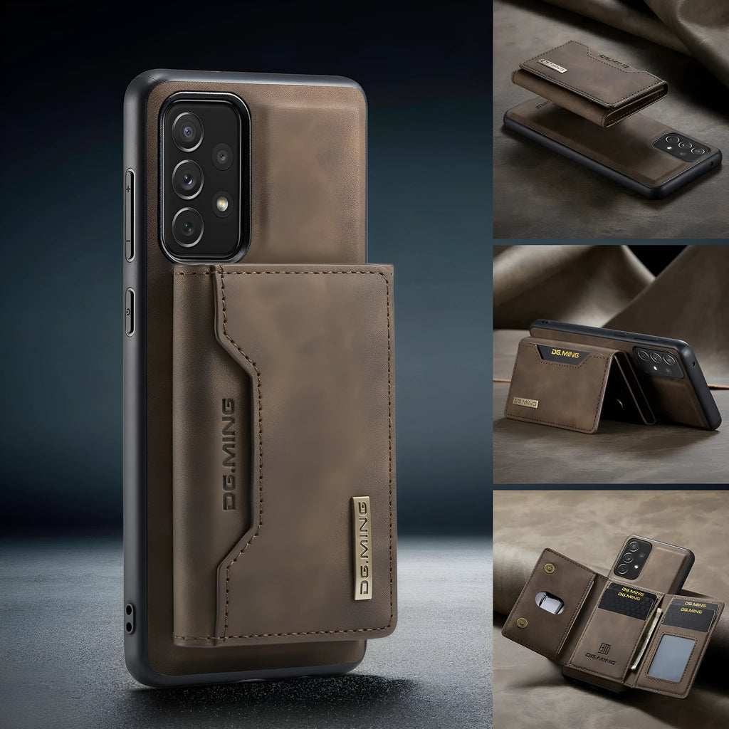 Anti-fall card-inserting PU leather protective case for Samsung Galaxy, wallet style with bracket and magnetic closure