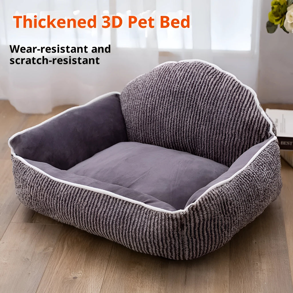 Short plush pet sofa in large 60x50cm size with striped backrest for cats