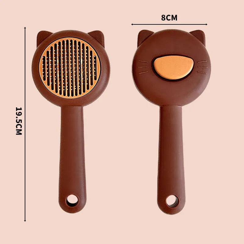 Self-cleaning cat comb with stainless steel needles and PP handle in white, with coffee, green, pink colour options, 8x19.5 cm