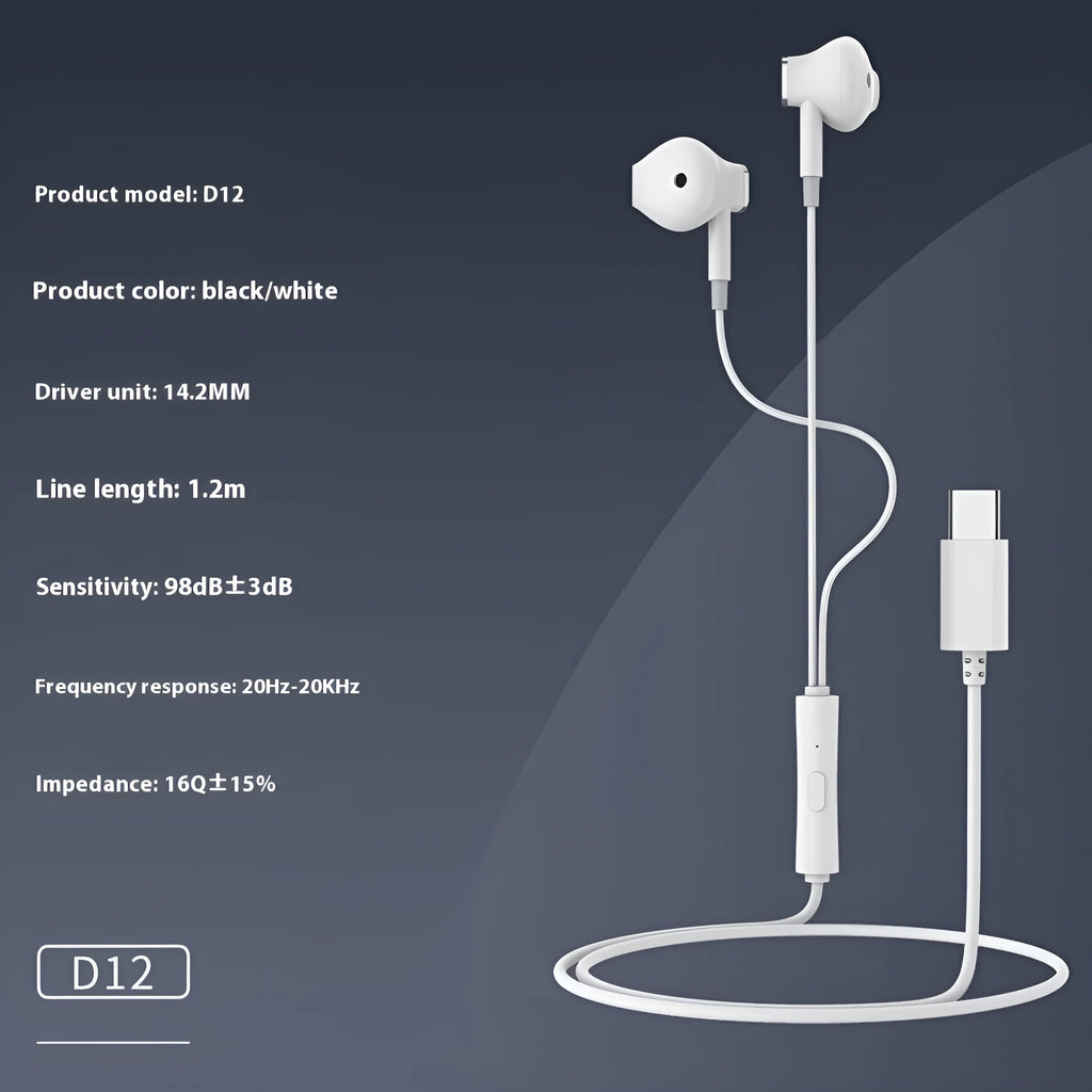 Celebrat TYPE-C wired semi-in-ear headset with 1.2m cable in black