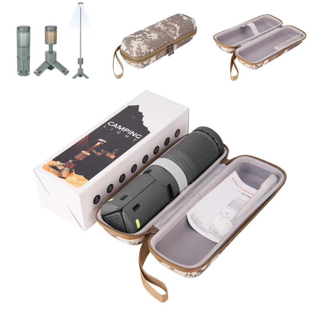 Portable LED camping light in off white or dark grey colour with button switch