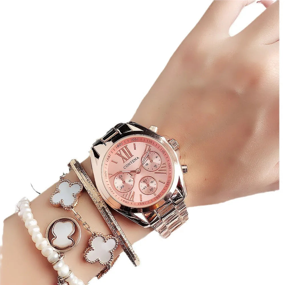 Women's fashion watch with mesh strap and quartz movement in silver rose gold colour