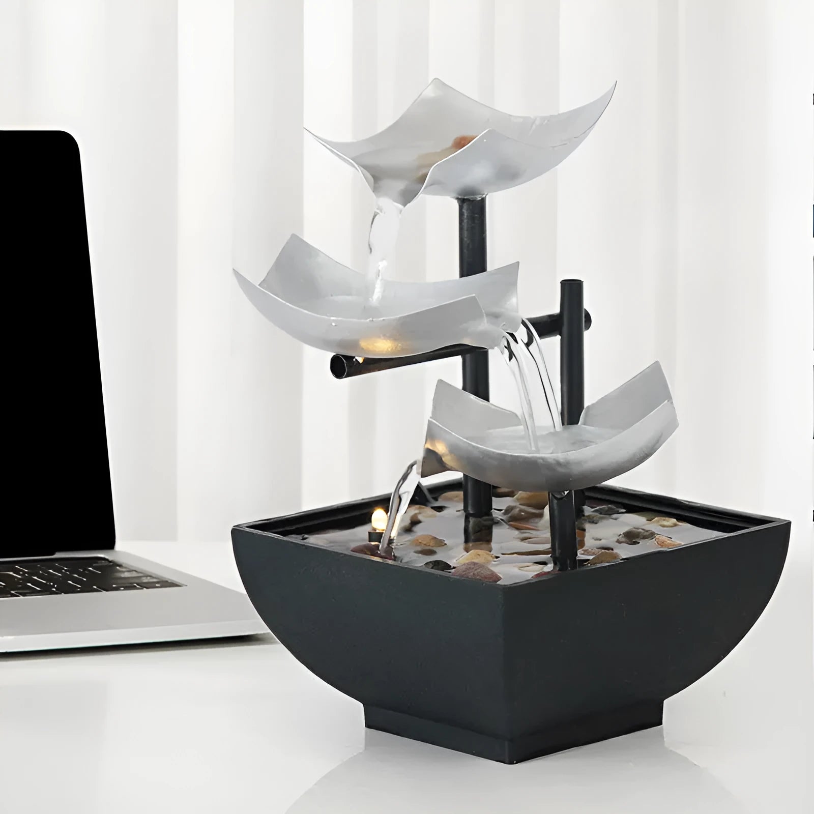 Desktop flowing water fountain ornament with alloy plastic construction and colour plating finish in JR001 colour