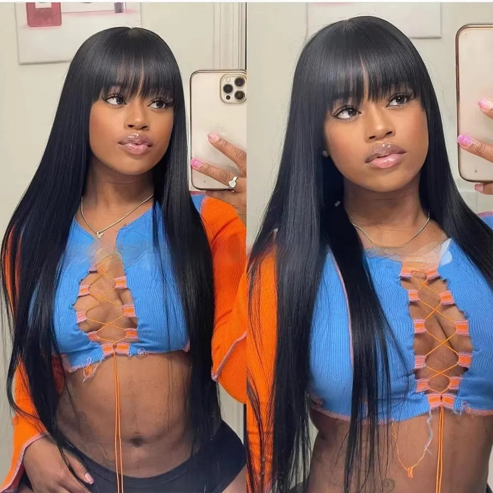 Full-mechanism human hair wig in natural colour with length options from 8 to 32 inches