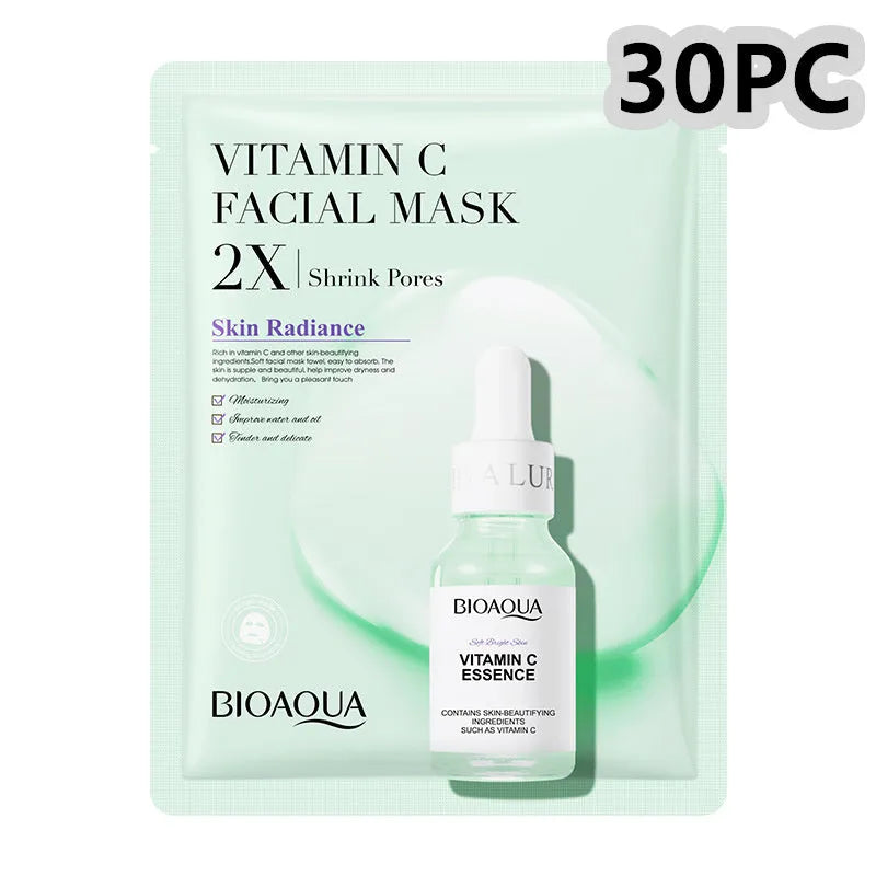 Single 30g collagen and hyaluronic acid facial sheet mask on packaging, with Centella, Vitamin C, Collagen variant options.