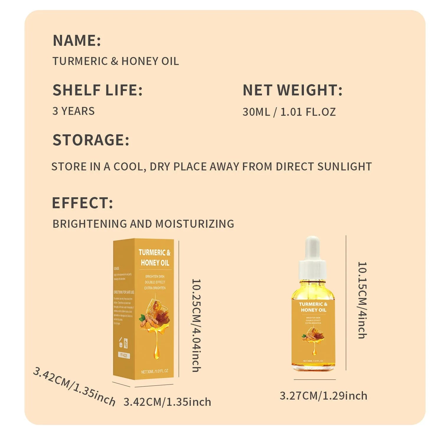 30ml bottle of Turmeric Honey Essential Oil with neutral packaging for facial skincare