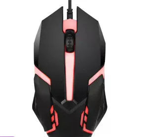 Wired USB mouse, four-button black design with colourful breathing light and 1.2 m cable for laptop and computer use