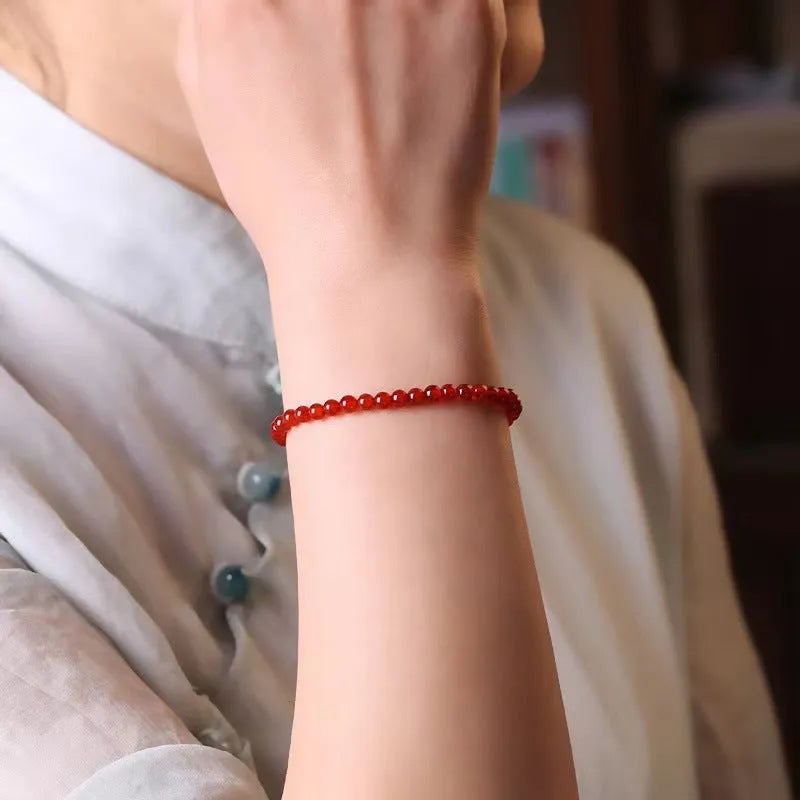 Red agate women's bracelet with ultra-thin small bead classic design