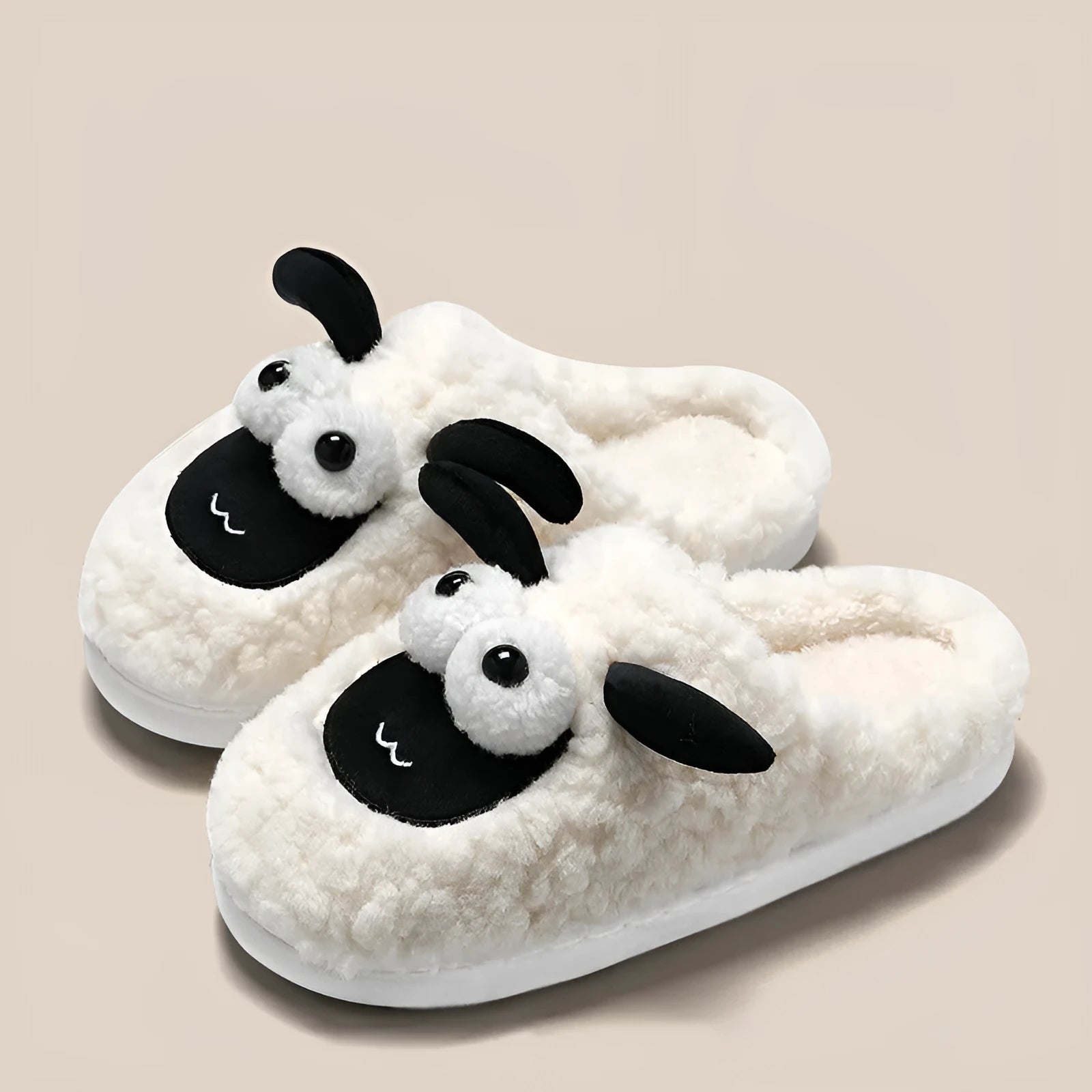 Simple lamb thermal cotton slip-on slippers in suede, shown in brown colour with sewn PVC sole.