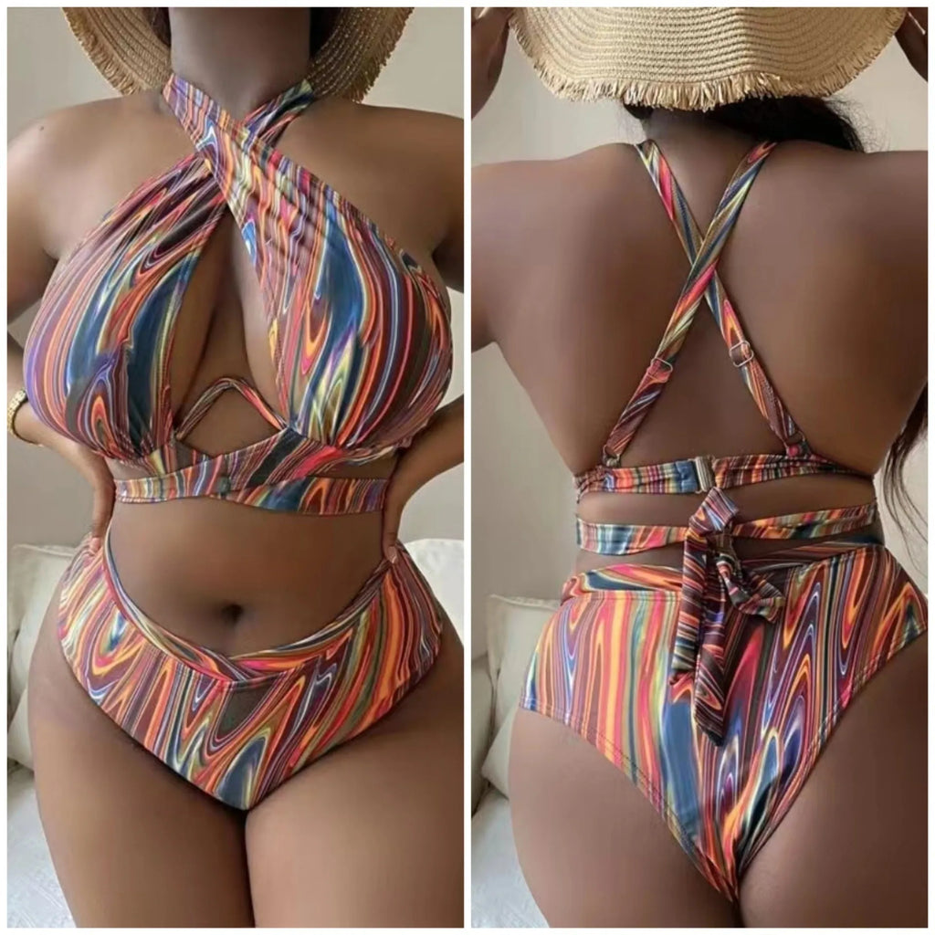 Women's floral high waist bikini swimsuit in plus sizes