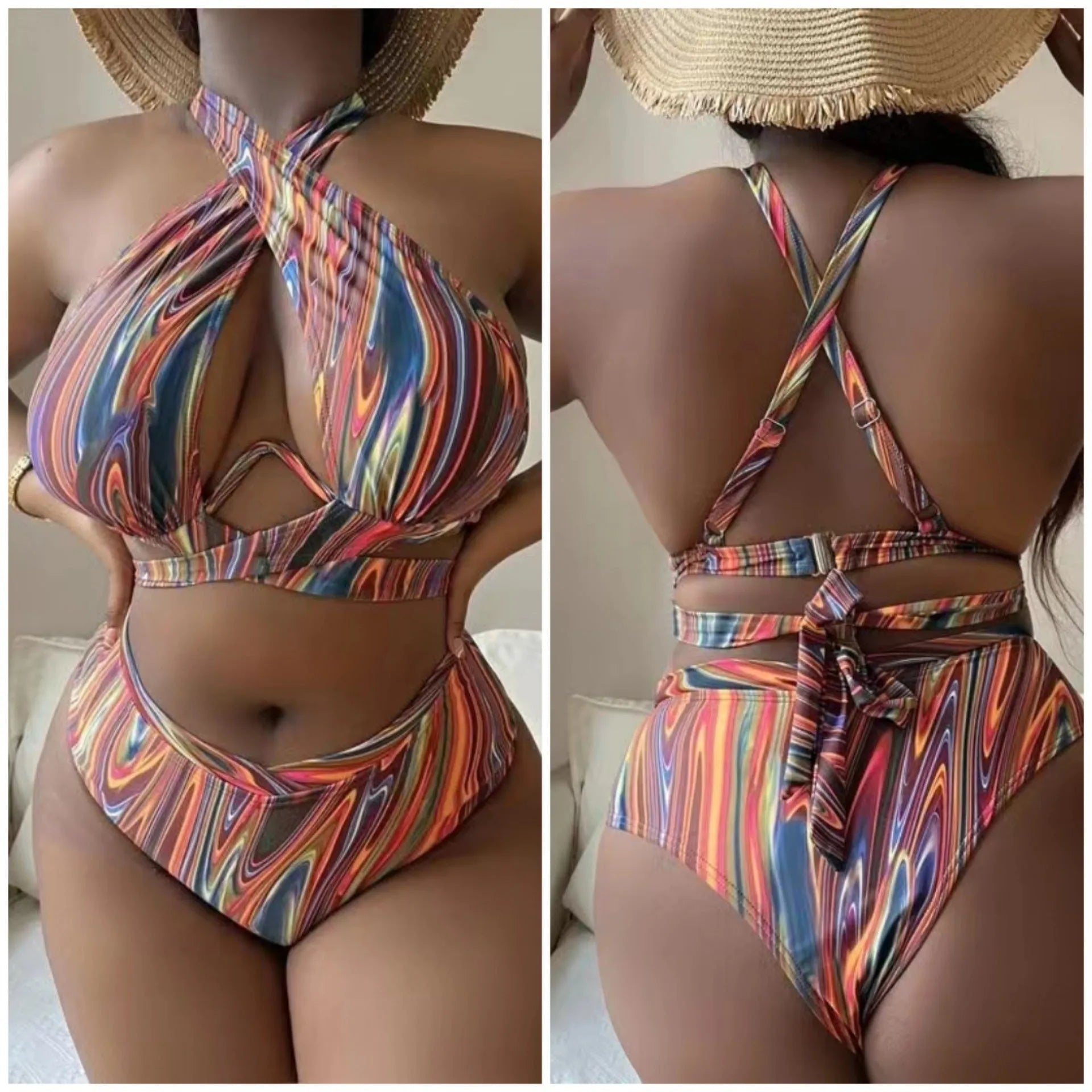 Women's floral high waist bikini swimsuit in plus sizes