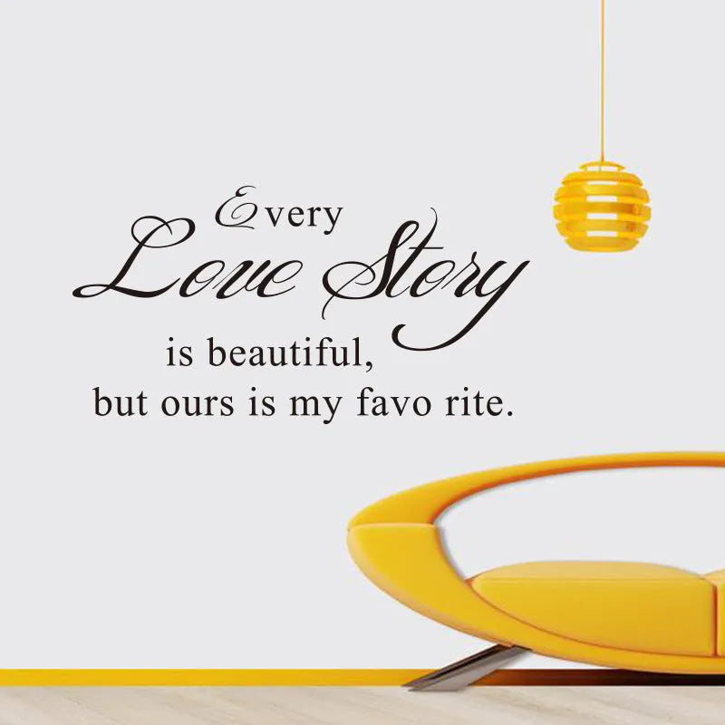 Every Love Storyy black PVC wall sticker with printed English poetry proverbs, 57 x 33 cm