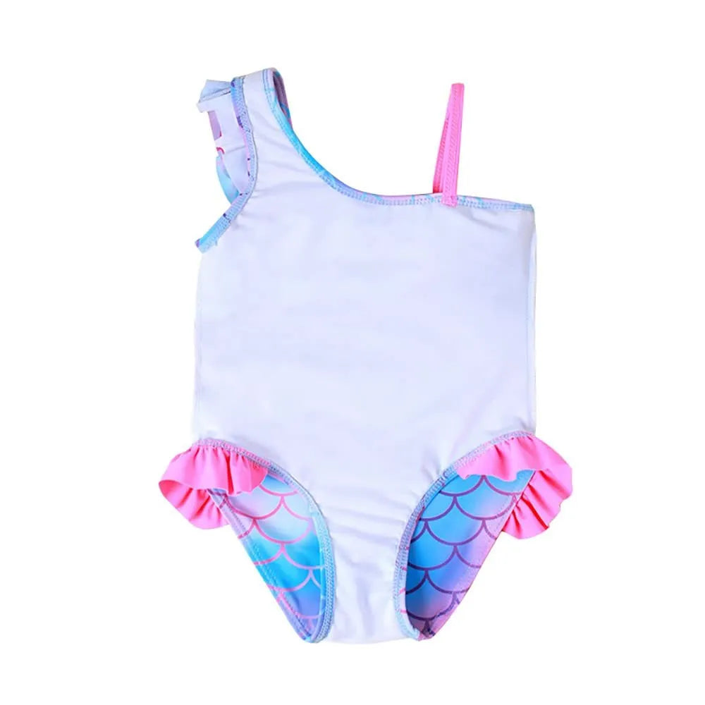 Girls' scale printed flounced gradient one-piece nylon swimsuit in Pattern 3, sizes 90-130