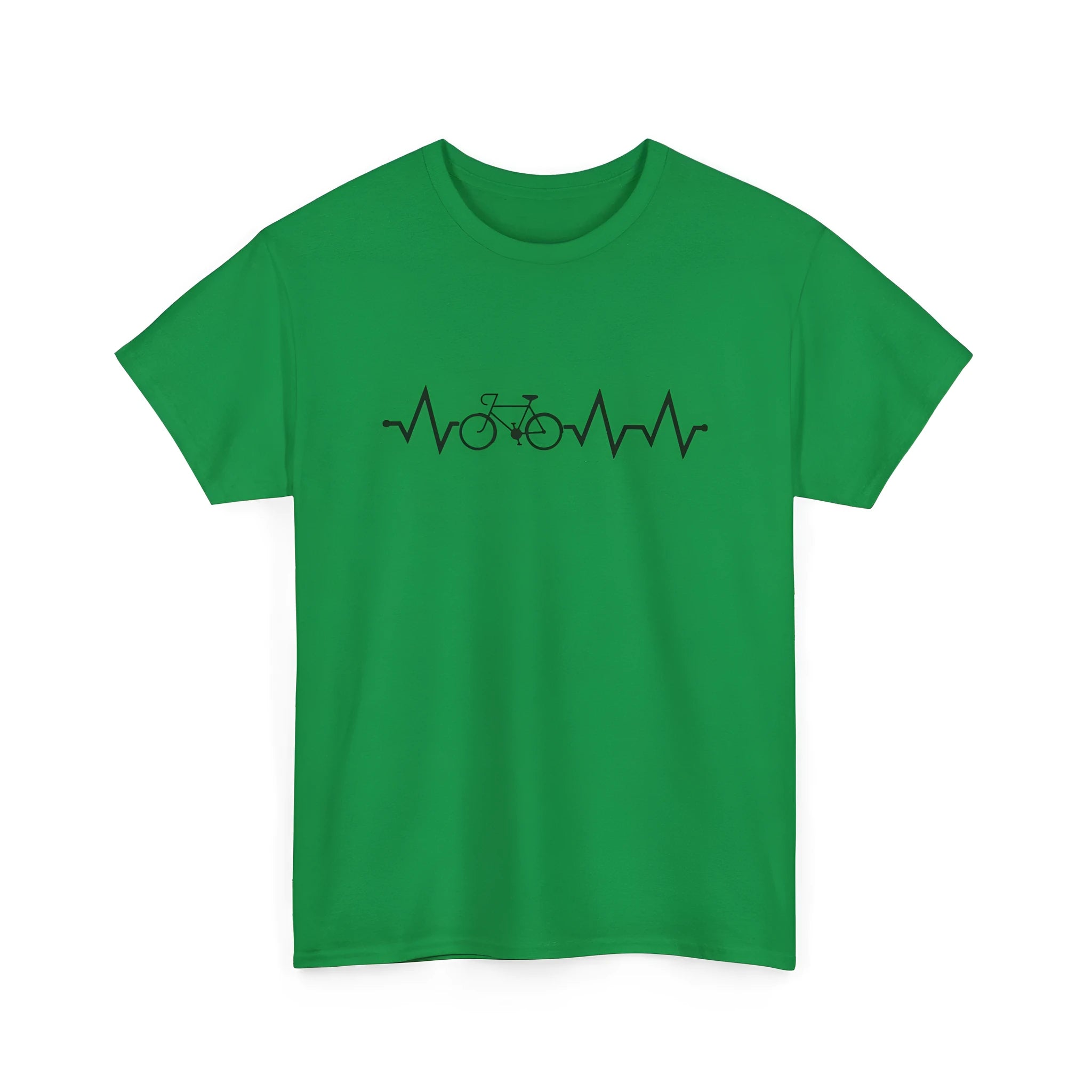 Green short-sleeve cotton t-shirt with a printed letter design on the front