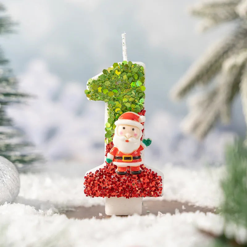 Handmade Santa Claus digital candle number 5 in paraffin wax with hand-painted decoration