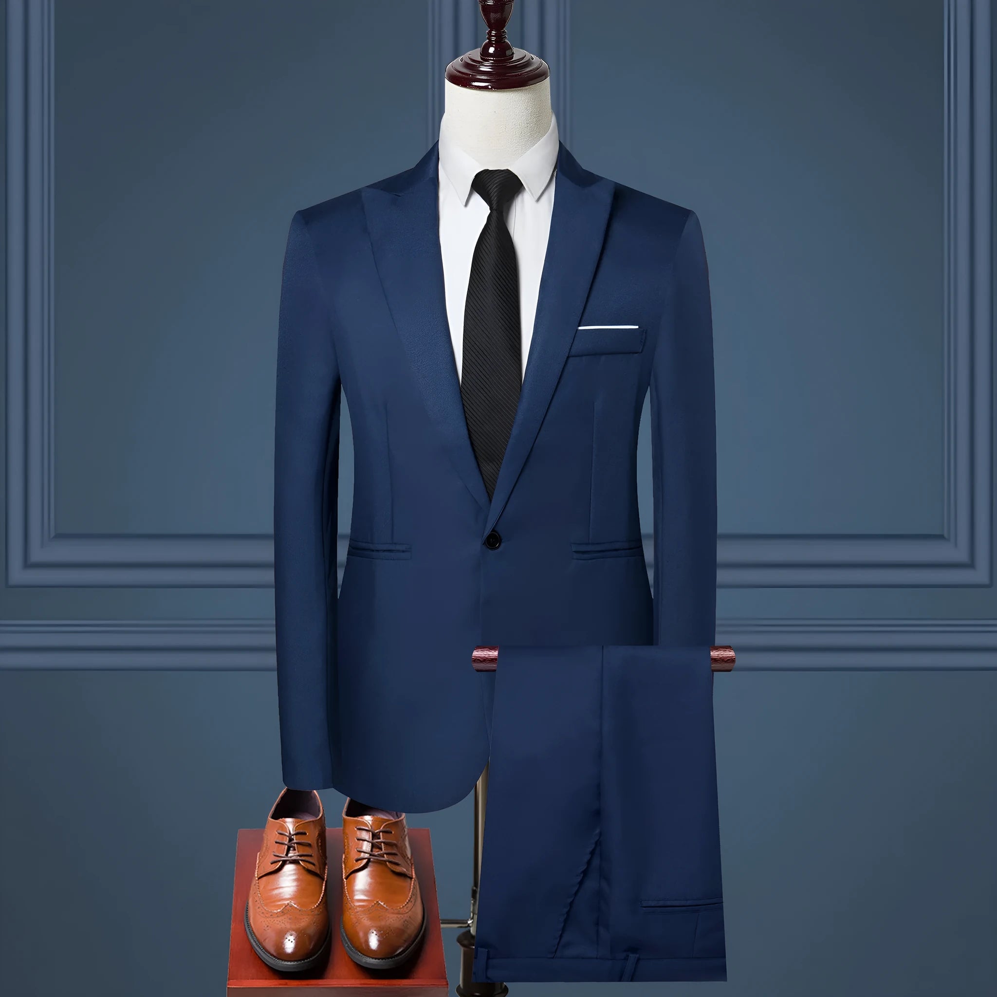 Men's two-piece solid colour leisure suit set with jacket and trousers in light business style