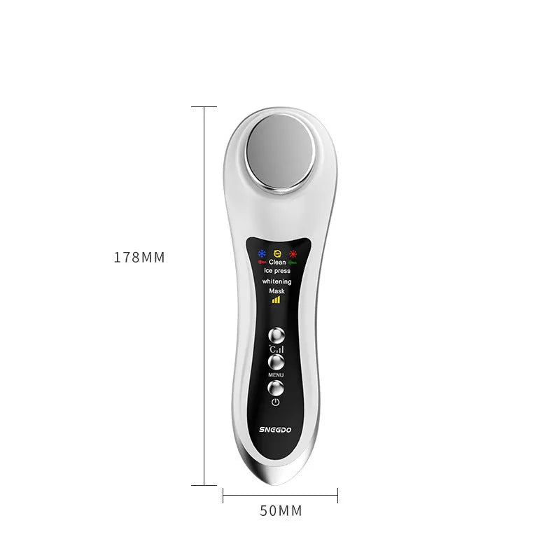 Hot & cold eye massage machine in pearl white with four skin care modes, 178mm long, USB rechargeable