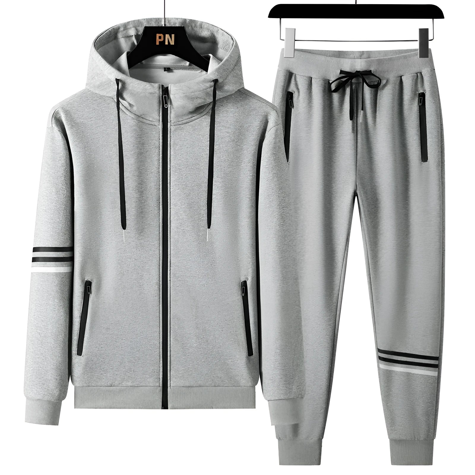 Men's pure cotton hooded sweater and trousers two-piece set in green, front view