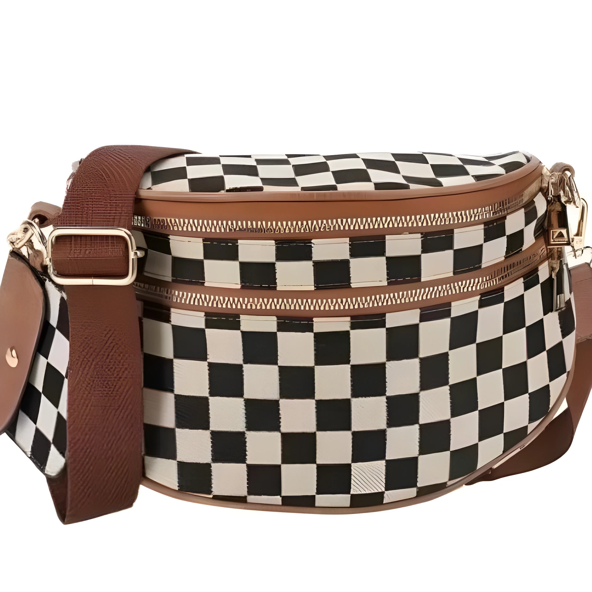 Women's Oxford nylon crossbody bag with canvas shell, card pocket, and diamond grid stitching, 27x14x22 cm, side view