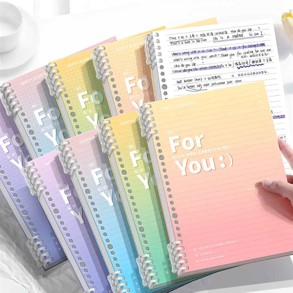 Removable coil gradient notepad with PP cover in blue, green, pink, and purple colour options