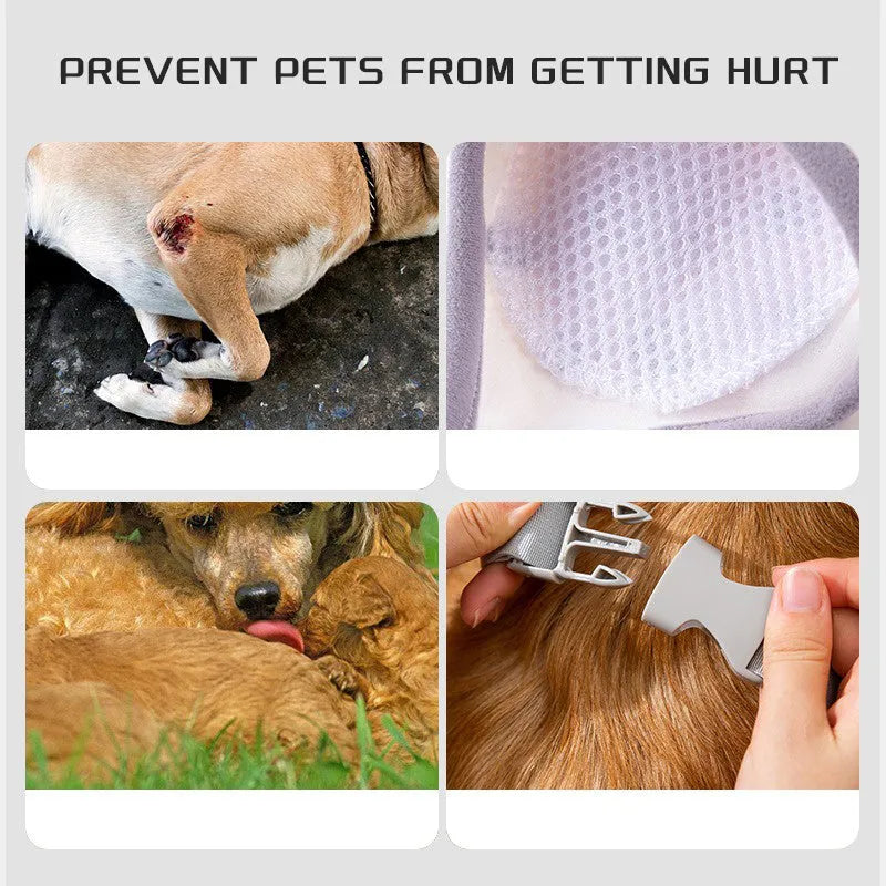 Blue adjustable dog knee protector sleeve with padded elbow patch and matching scarf laid flat.