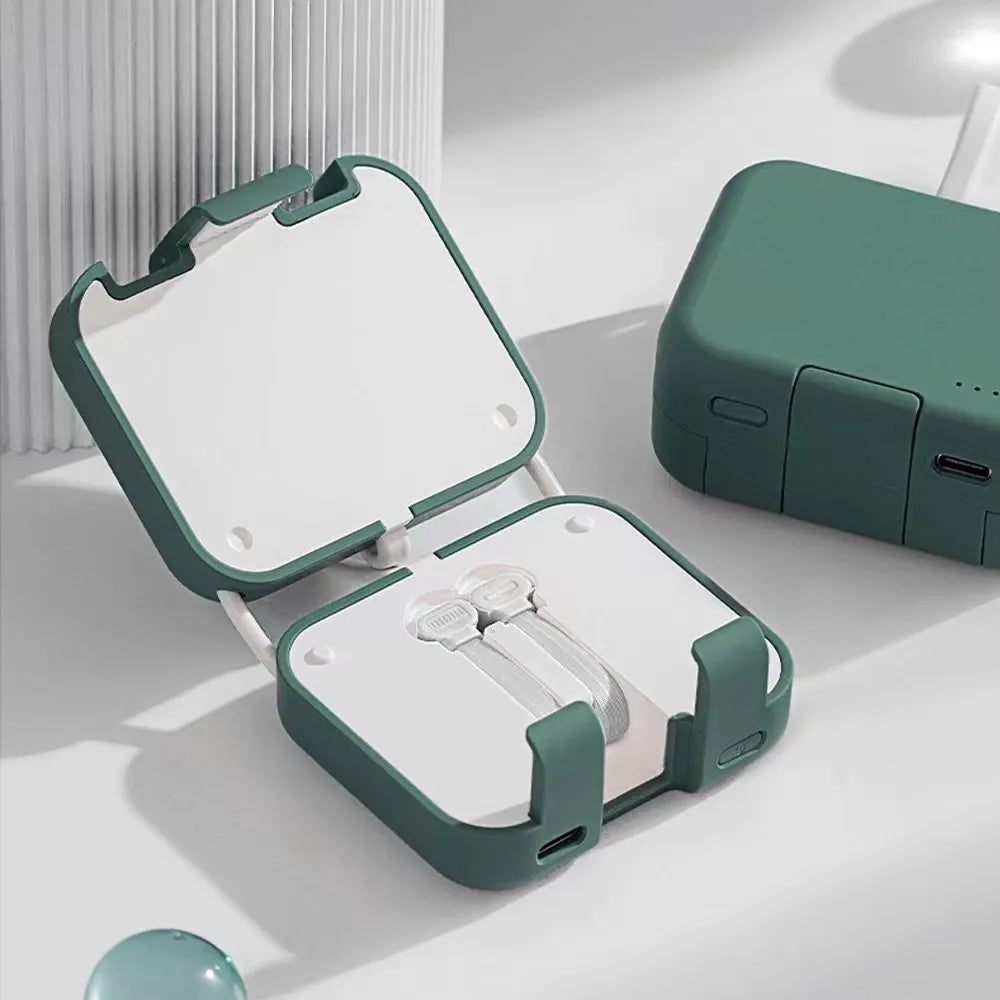 Multi-function bracket mobile power supply with dual cables and phone stand, 4000mAh, in green