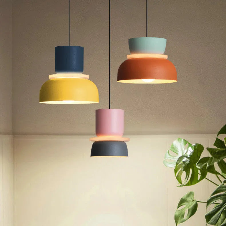 Nordic minimalist iron pendant light with colour matching, 7W warm light bulb included, for bedside or dining room