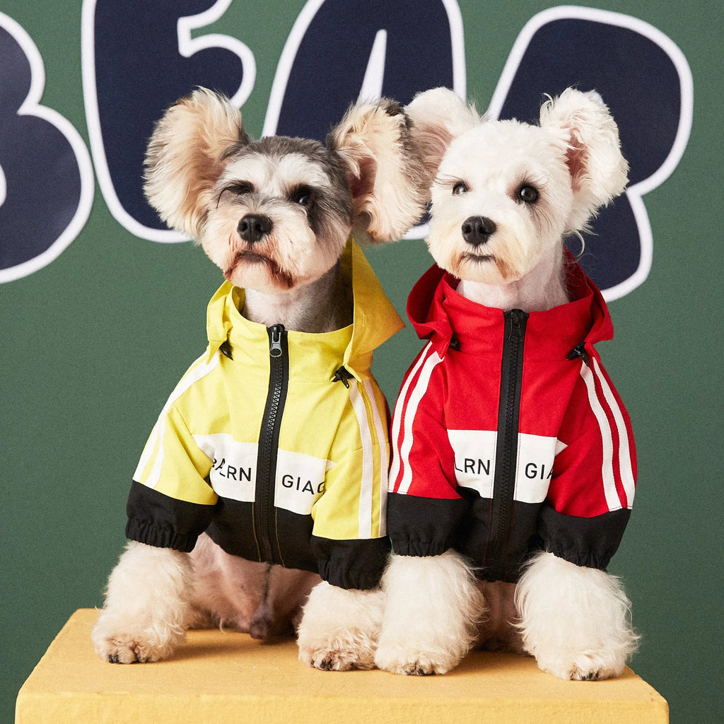 Waterproof polyester dog raincoat jacket in red, Asian sizing S to 3XL