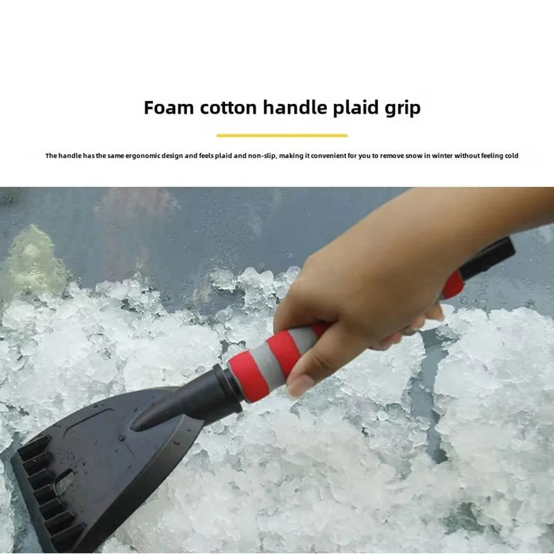2 in 1 snow brush ice scraper for car windshield with red handle and foam grip