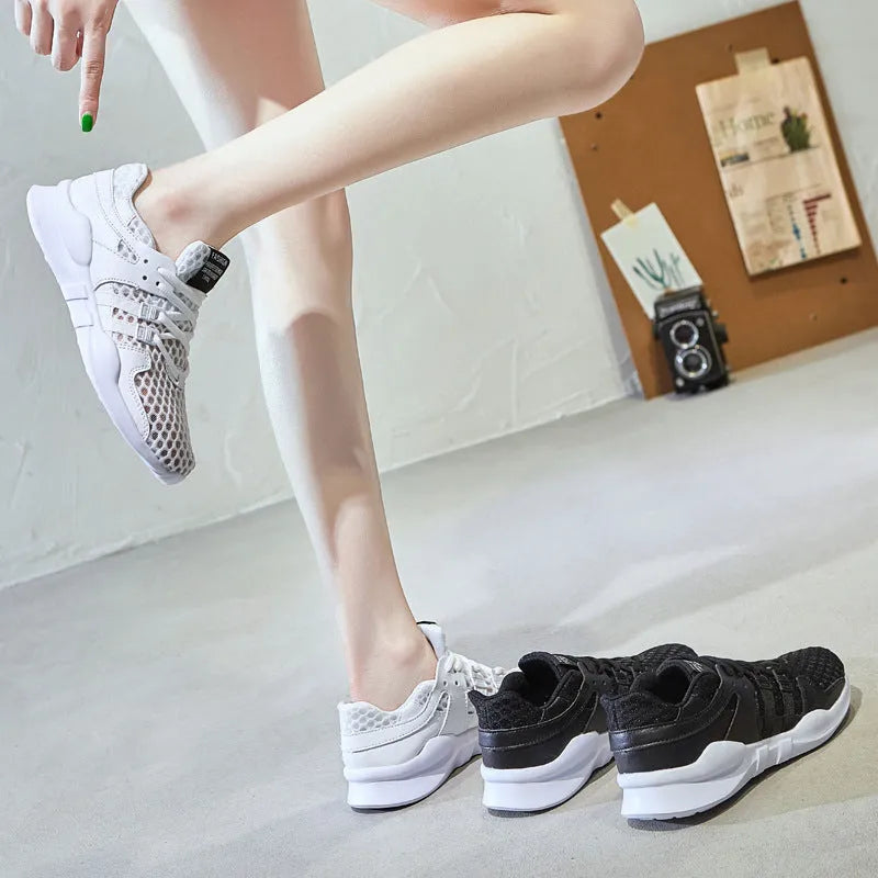 Men's low-top casual sneakers with mesh upper and hollow-out design in white