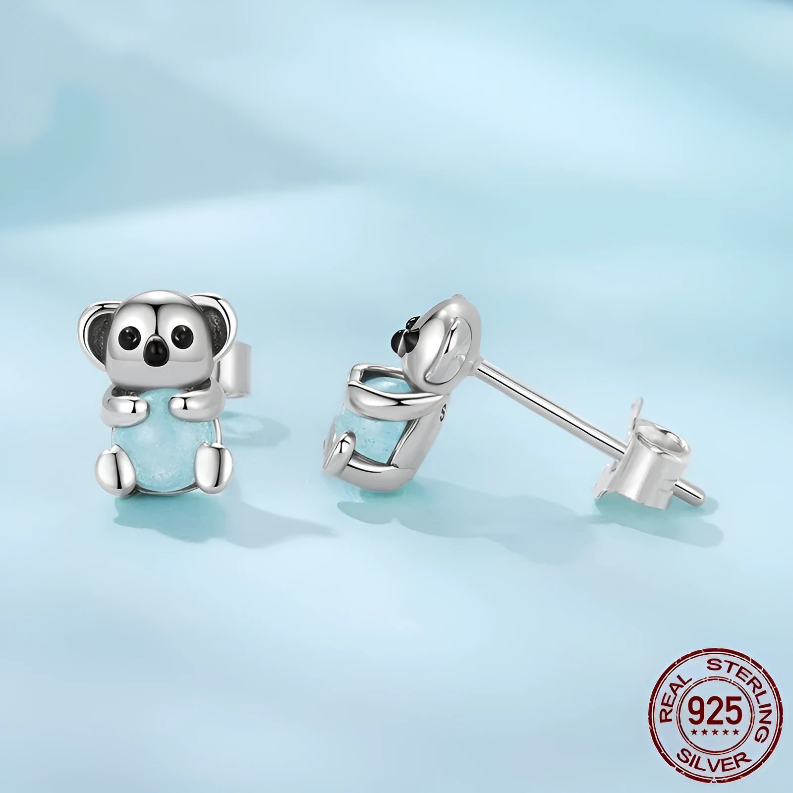 Koala S925 sterling silver drop earrings with dripping oil colour in shade SCE1902 on white background