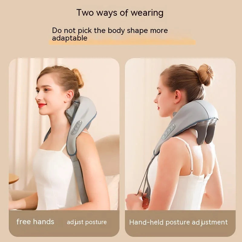 Gray rechargeable shoulder and neck massager cervical shawl with brushed motor and USB charging