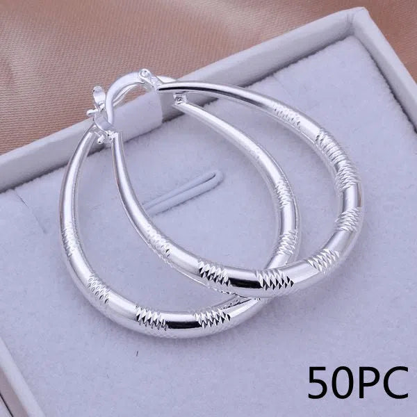 Silver creative hoop earrings with 925 silver plating on copper base, 3.9cm by 3.2cm size