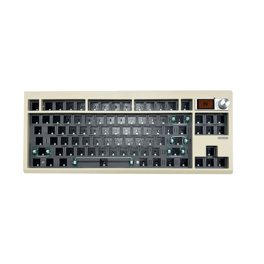 DIY mechanical keyboard kit with knob, hot swap sockets, and RGB backlight on a desk