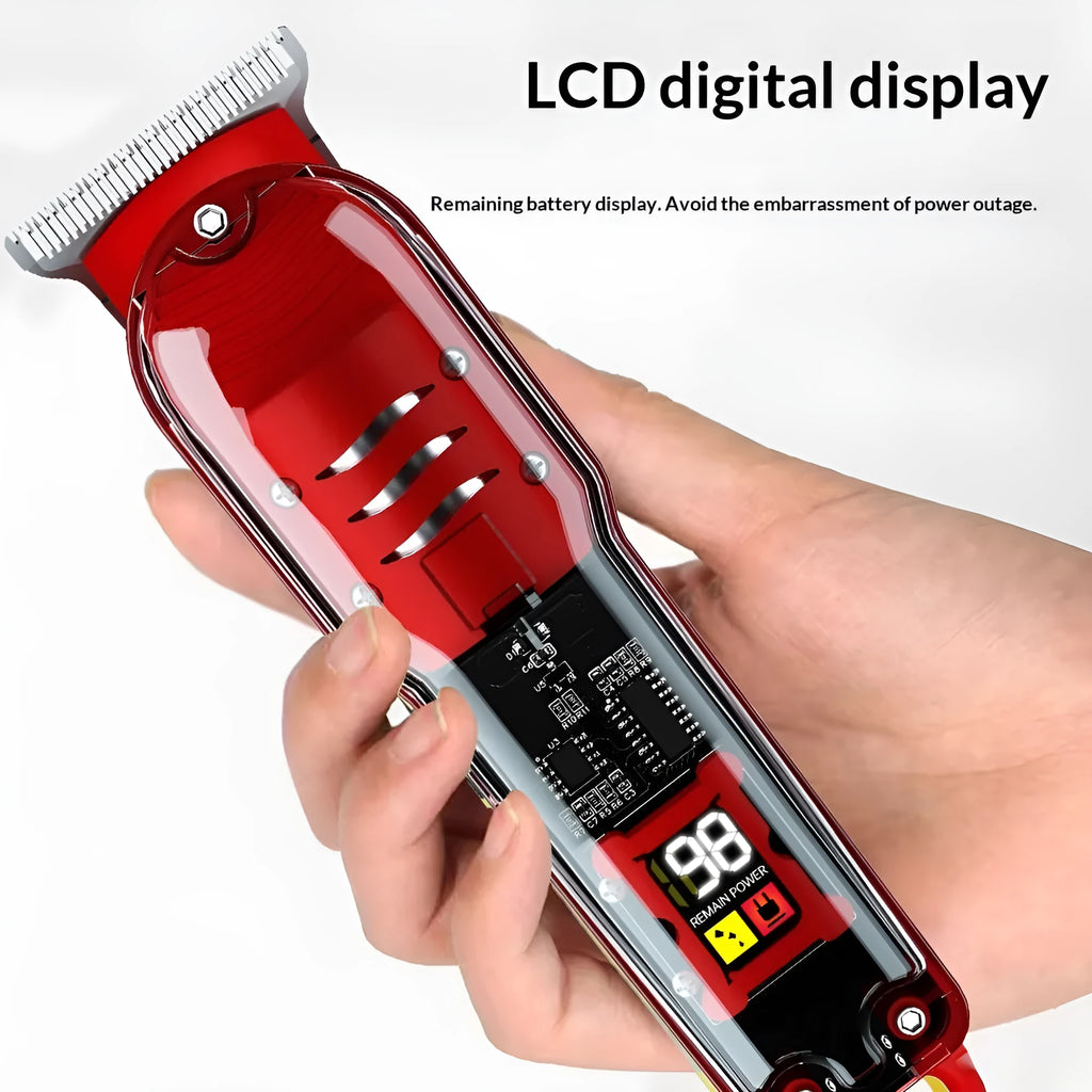 Transparent plastic electric hair clipper with USB charging brushed motor in black red blue