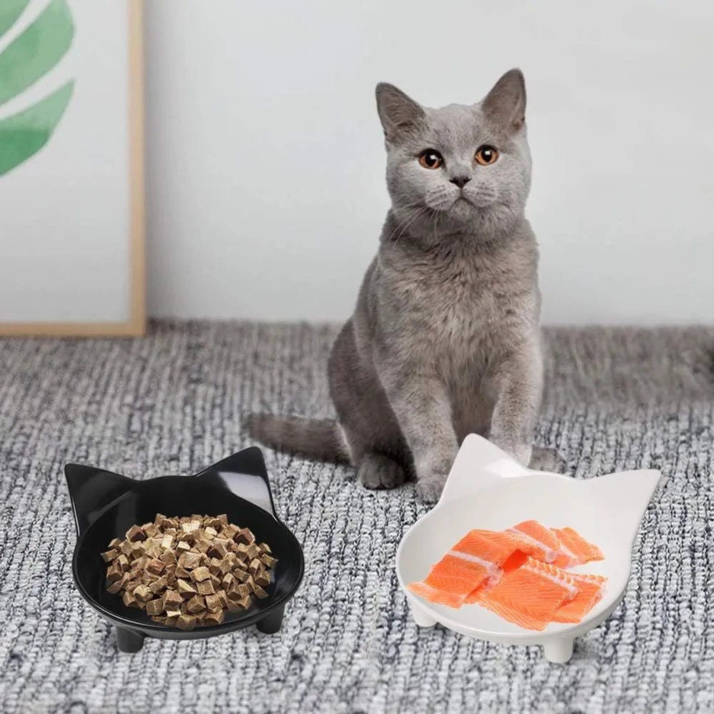 Shallow black melamine pet bowl with non-slip rubber base for cats and small dogs.