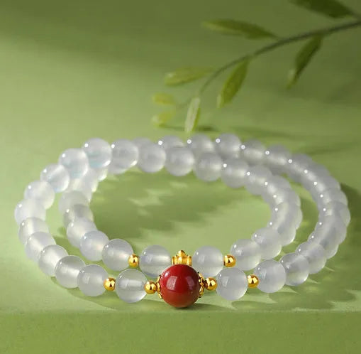 White agate women's double layer bracelet with geometric beads and national style design