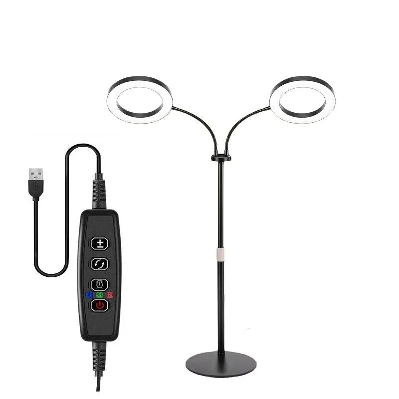 6-inch diameter Angel Ring grow light on a retractable floor stand, for indoor houseplants.