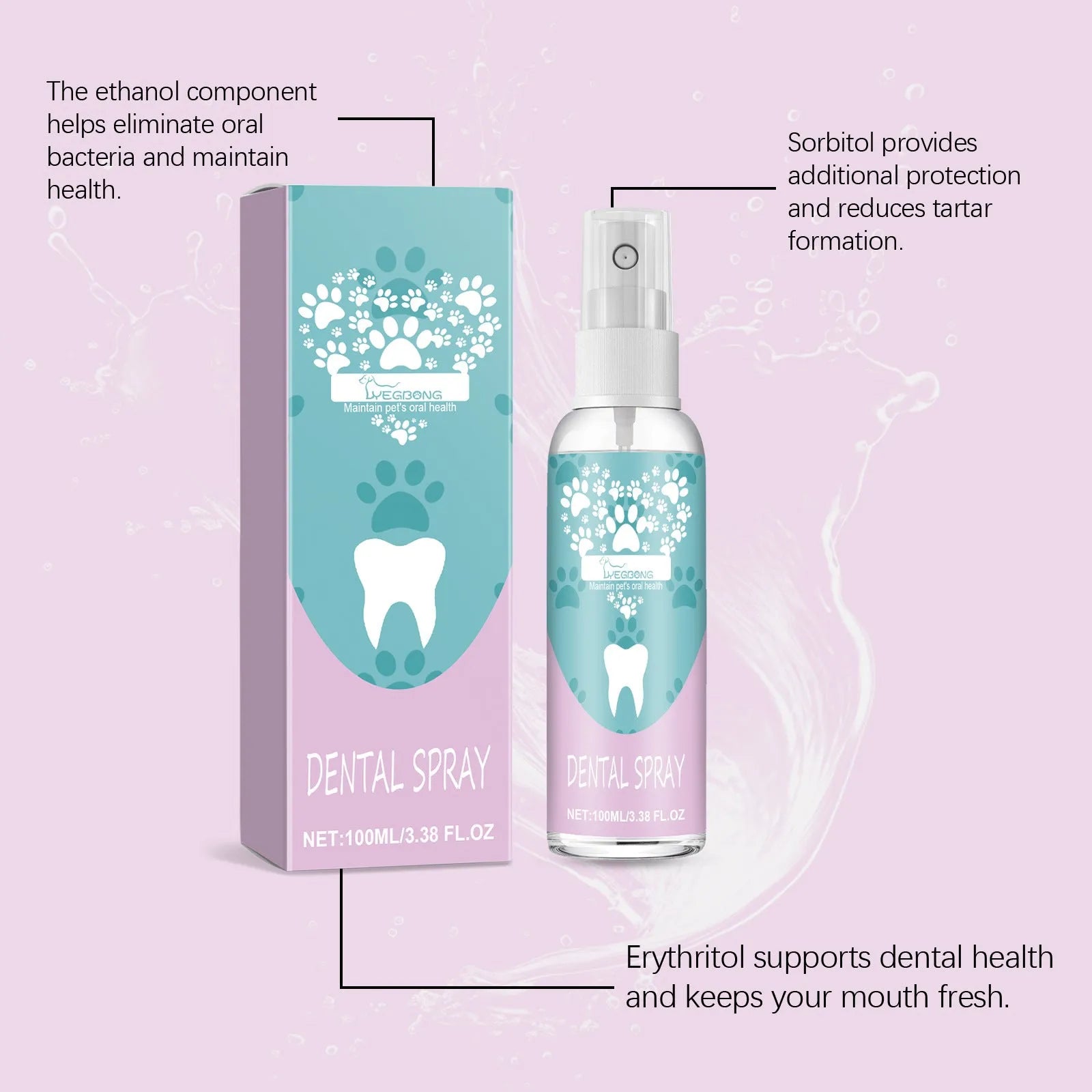 Pet teeth spray 100ml bottle for cleaning dog and cat mouth