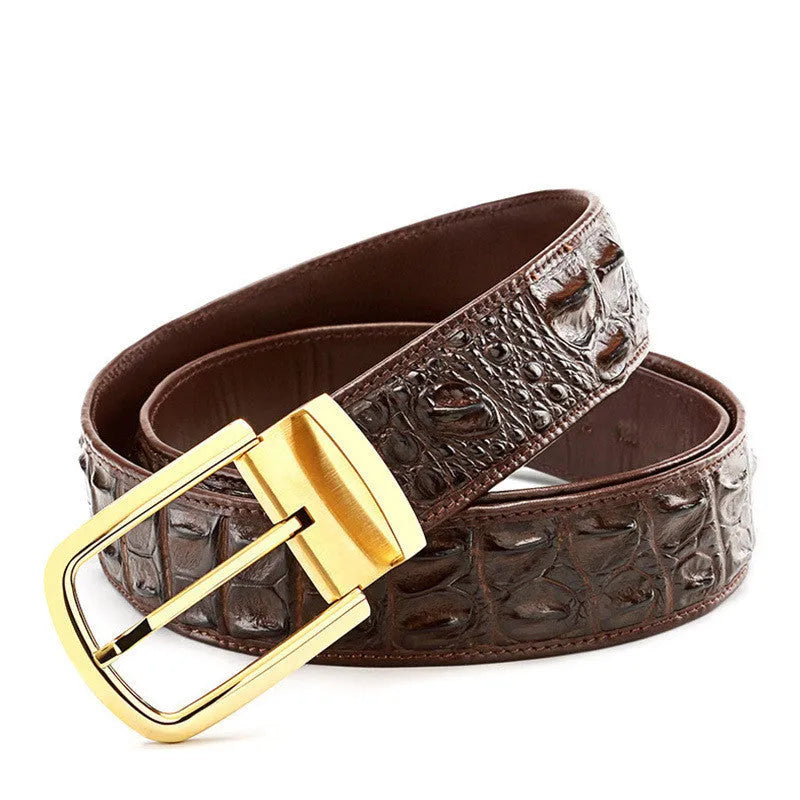 Men's crocodile skin pattern leather belt with rectangle pin buckle, black colour