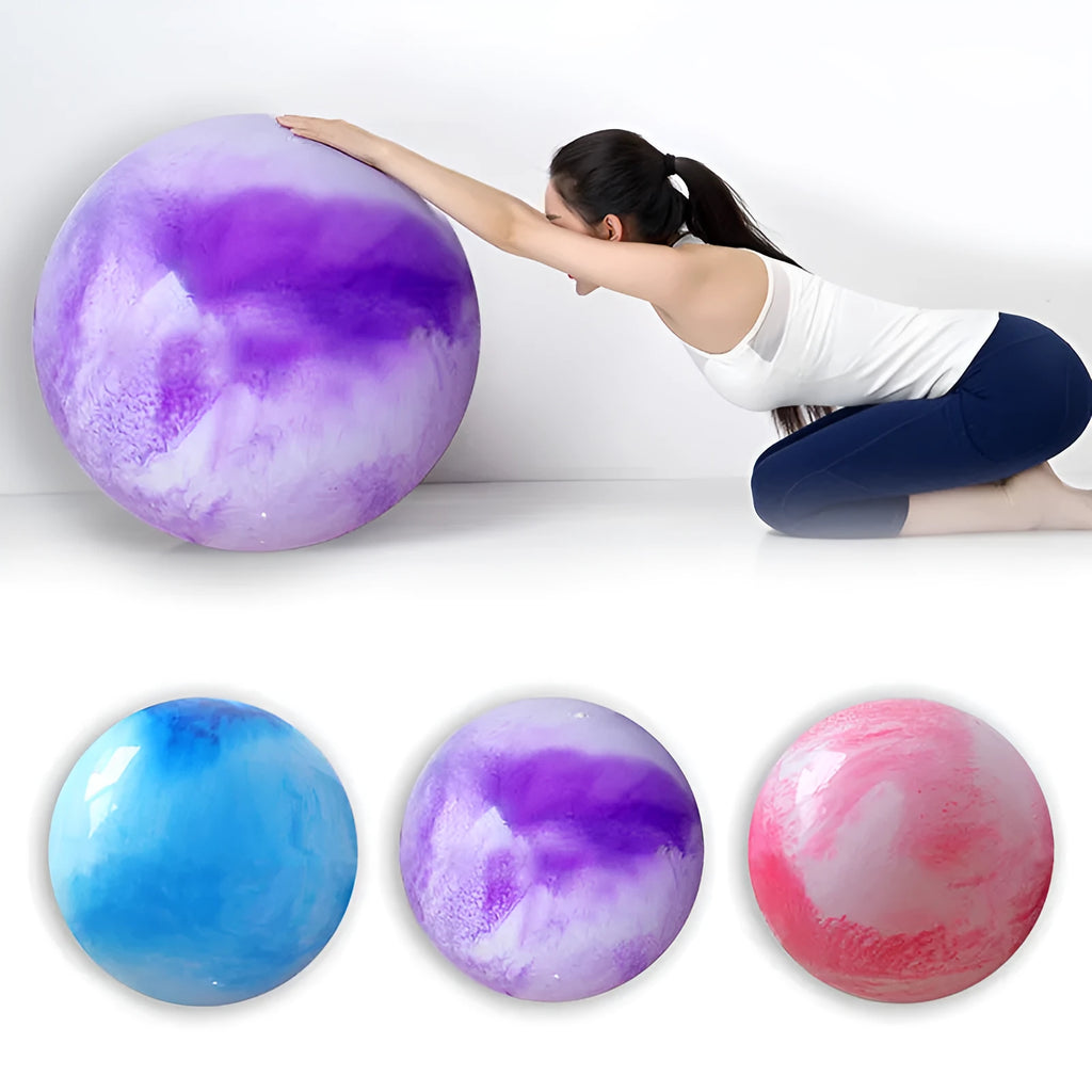 PVC yoga ball in 55cm, 65cm or 75cm, available in pink, purple, blue and red