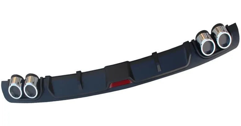 PP plastic rear bumper spoiler lip for cars in black or silver black, showing 118cm and 129cm length options