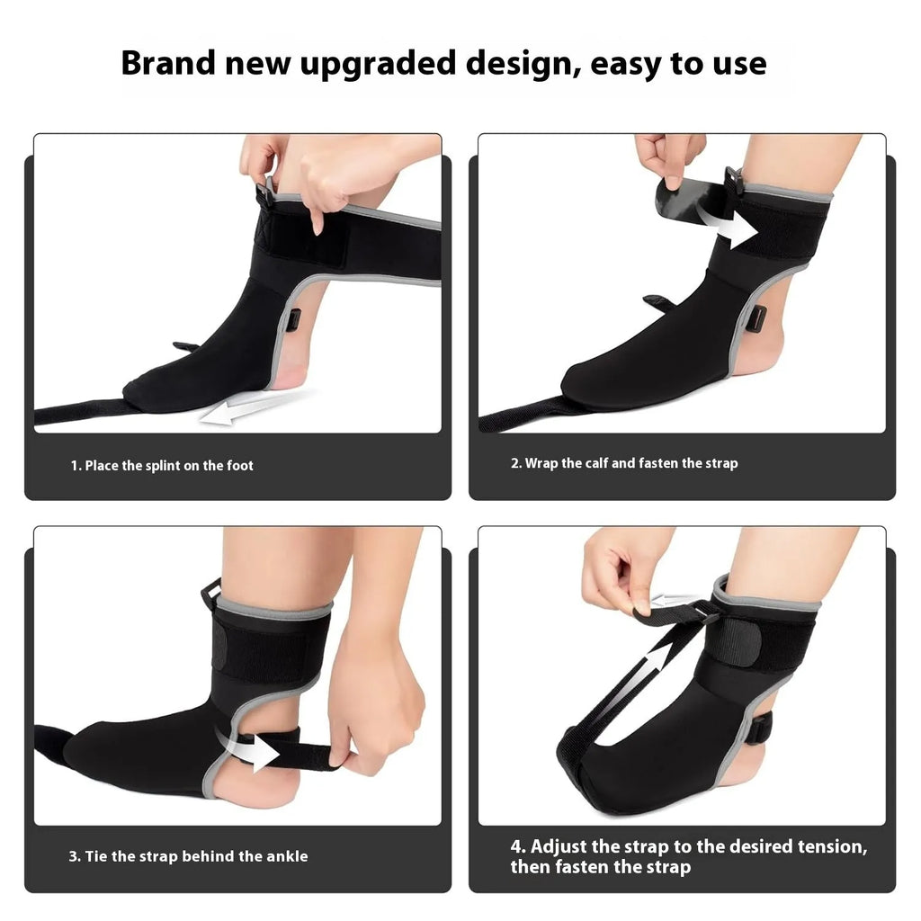 Foot drooping stretch strap night splint adjustable neoprene support black and grey