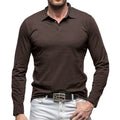 Men's long sleeve polo collar T-shirt in cotton, American retro style, shown in dark grey.