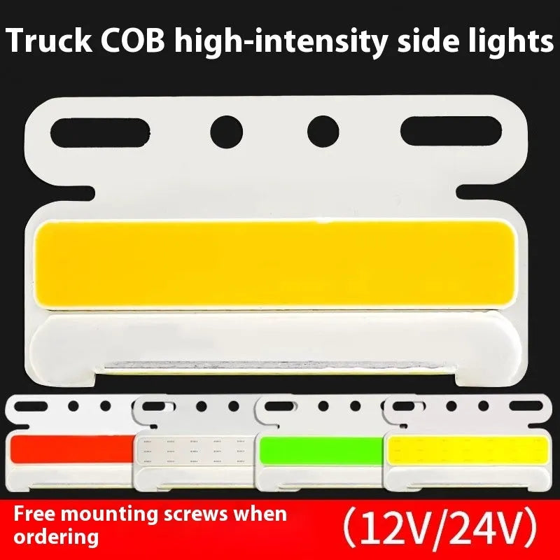Waterproof aluminium alloy COB LED truck side light in red, mounted near vehicle tyre.