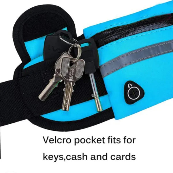 Nylon fitness waist bag with zippered anti-theft pocket in slim 20x10cm horizontal square shape