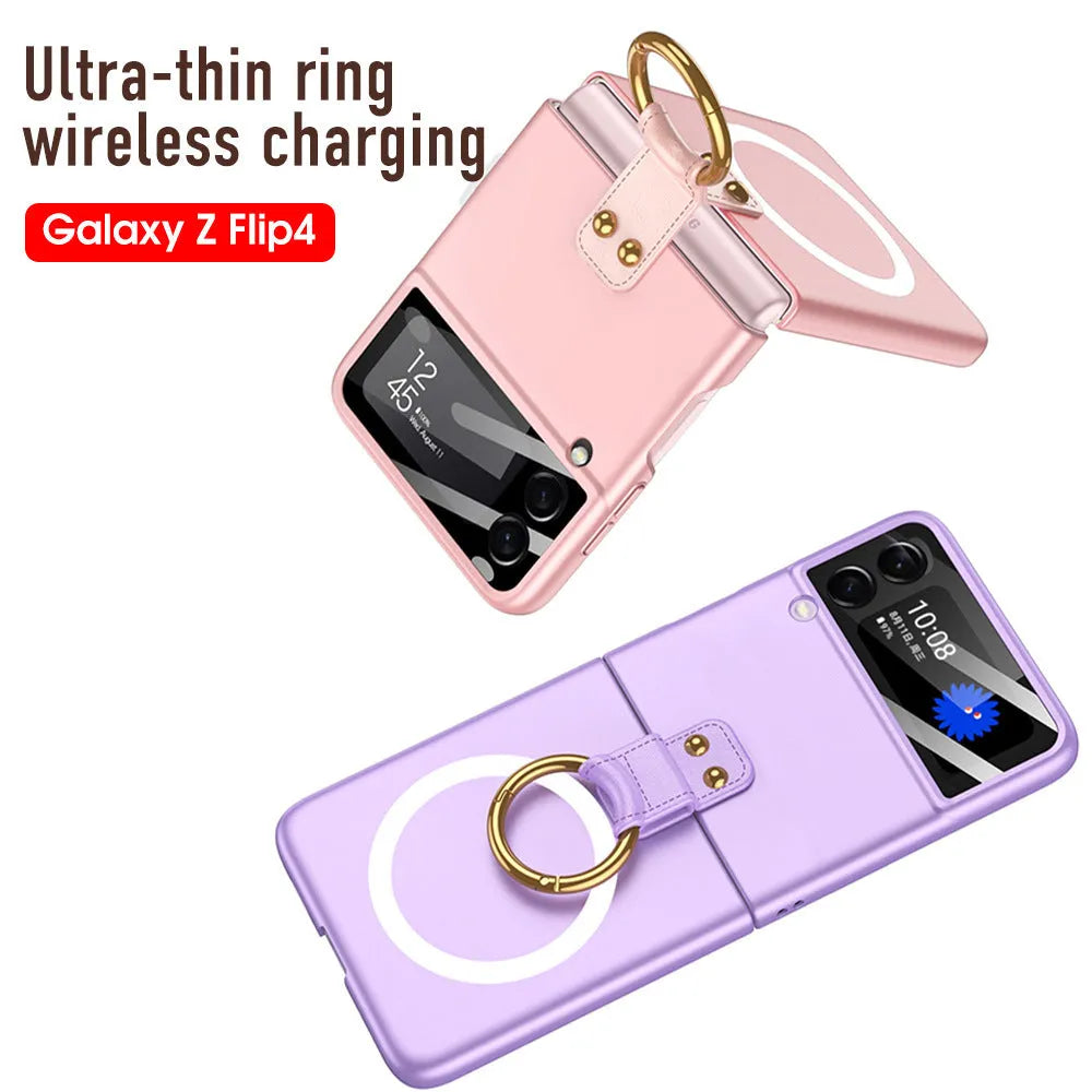 Samsung Galaxy Z Flip4 foldable case with built-in ring in Cool Black colour, PC material, injection molding