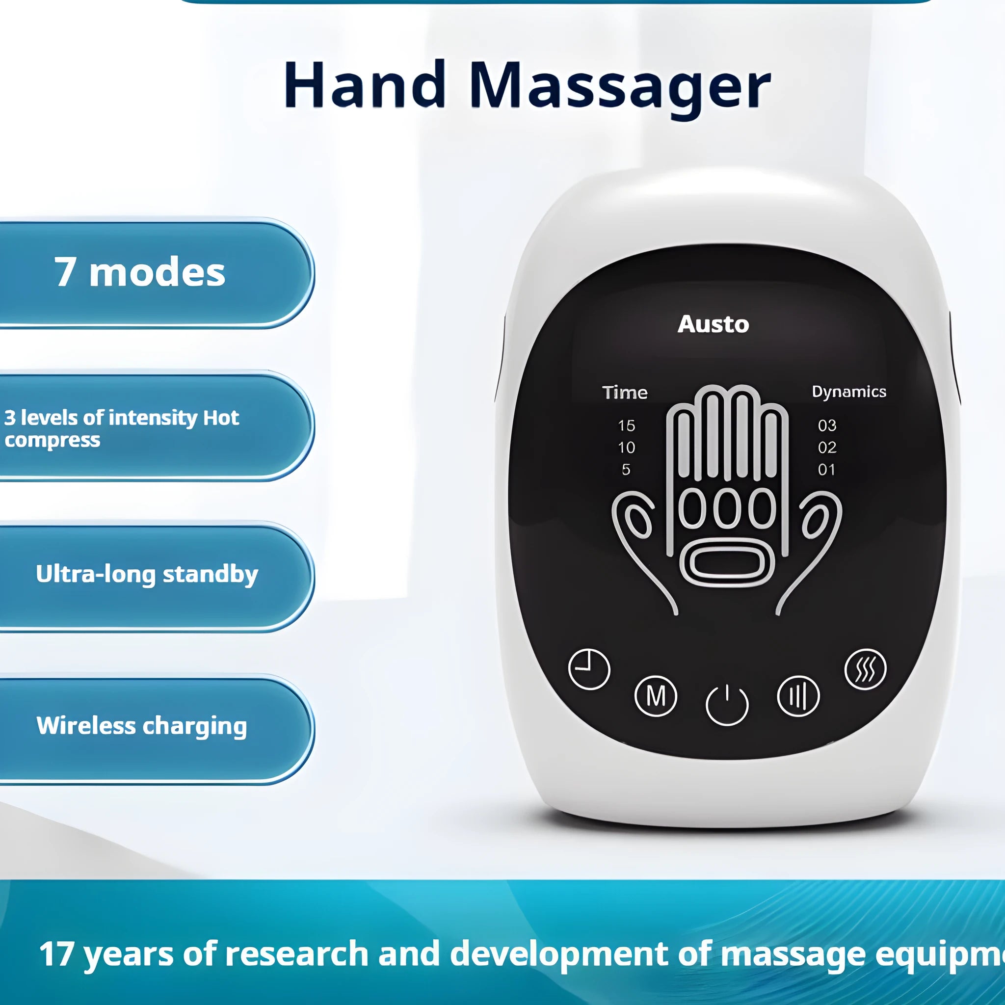 White electric hand massager with multi-point massage pads and infrared hot compress function