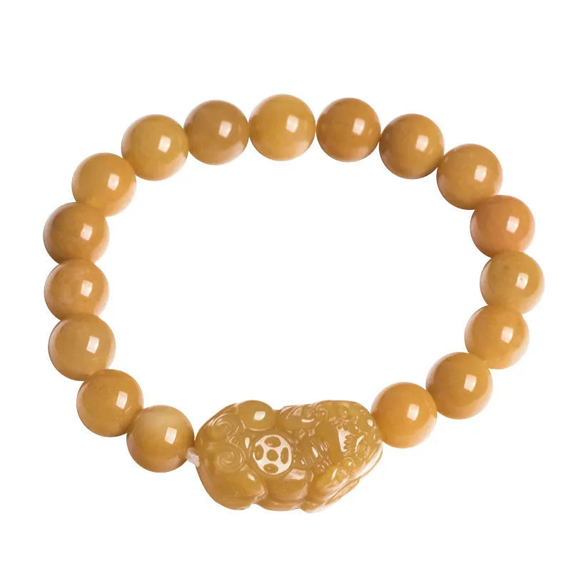 Carved Jinsi Jade Money Bracelet showing golden thread patterning, displayed in large and small size options.